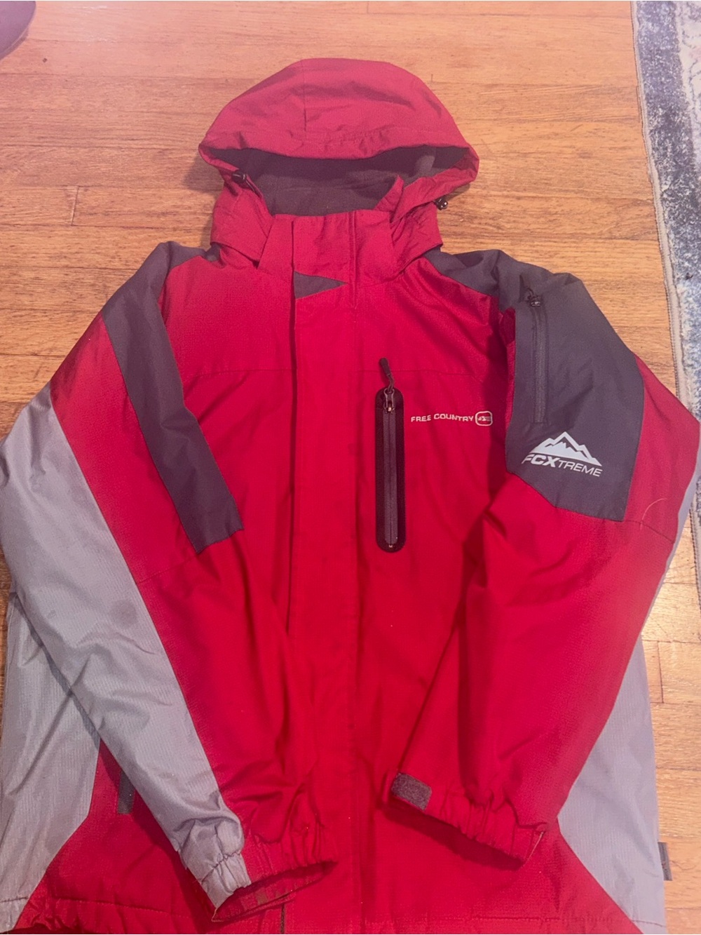 Red and Gray Ski Jacket with Hood